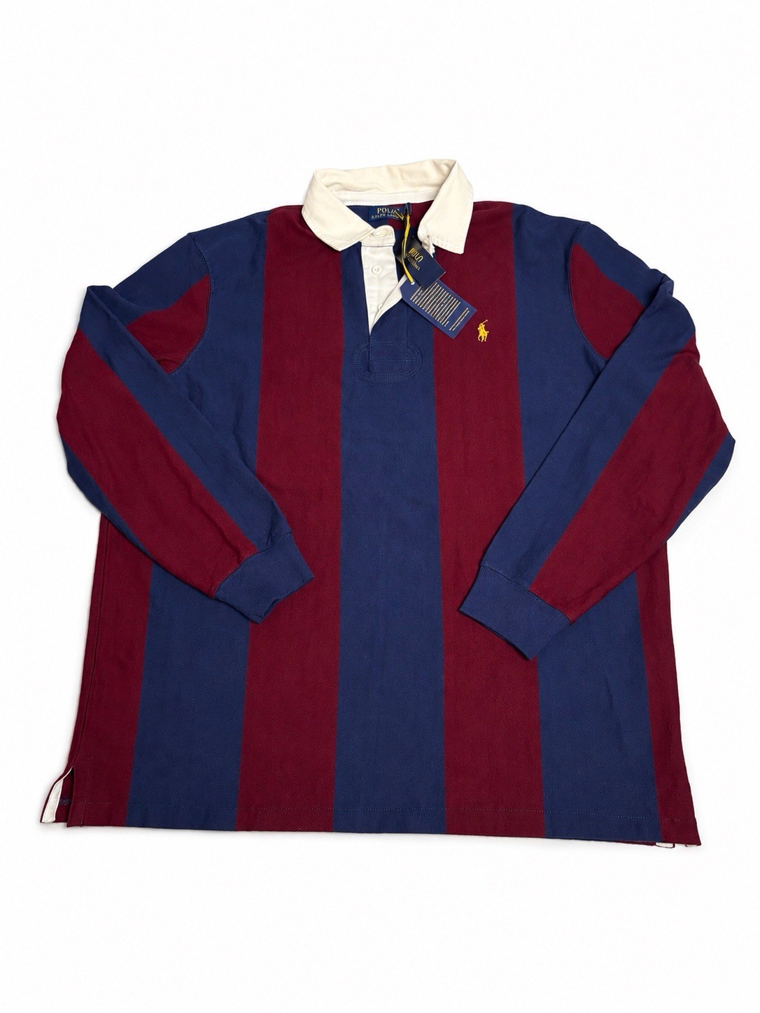 Polo Ralph Lauren Men’s Navy/Burgundy Stripe Classic Fit Rugby Polo Shirt (XL)