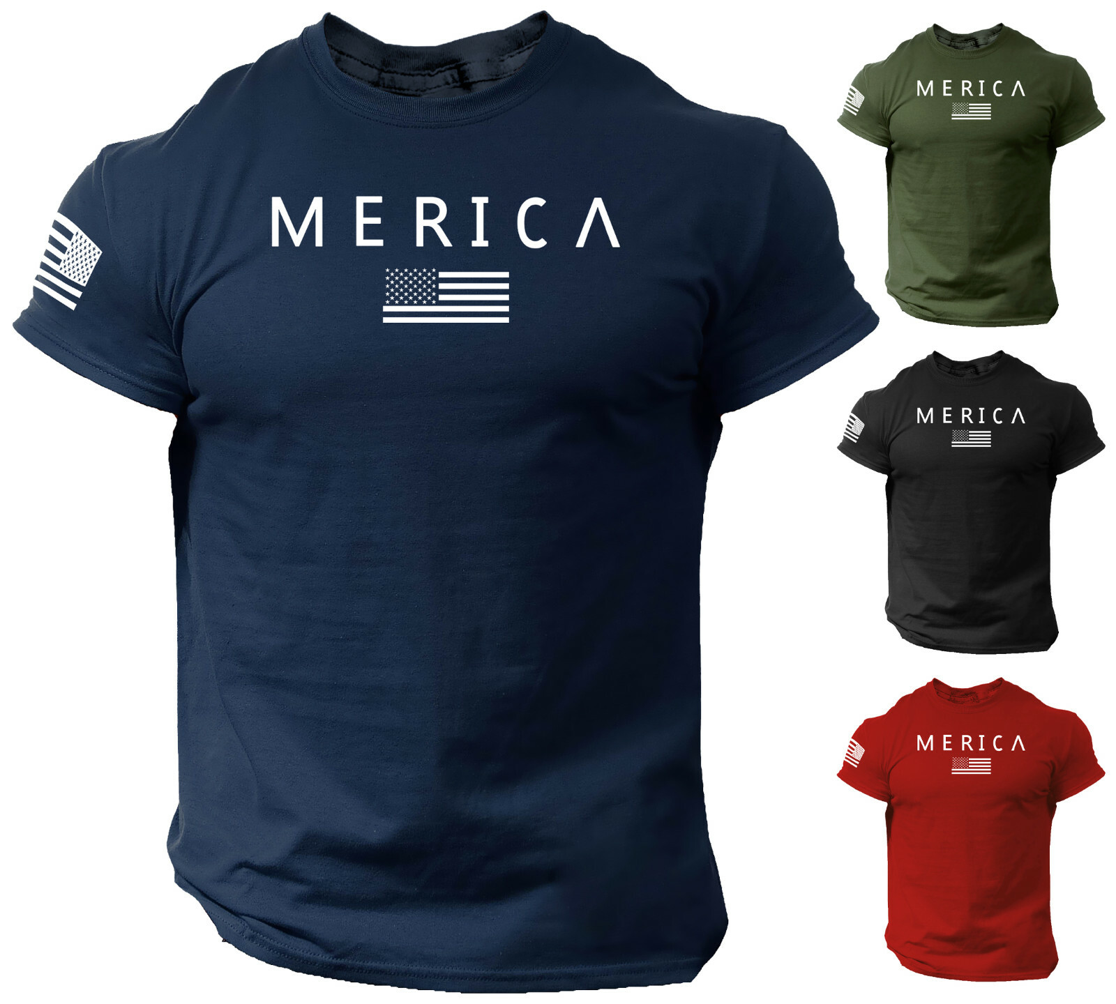 Merica Army Style T Shirt US Flag American Military Gun Top