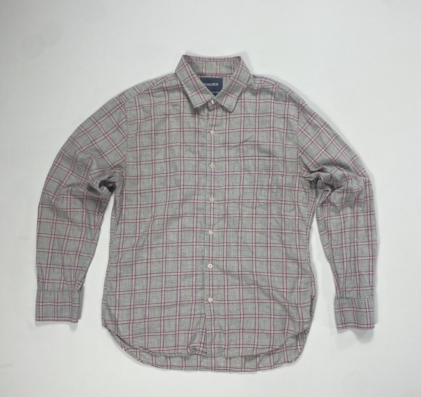 Bonobos Button Shirt Mens Medium Short Flannel Shirt Grey Pink Slim Fit Modern
