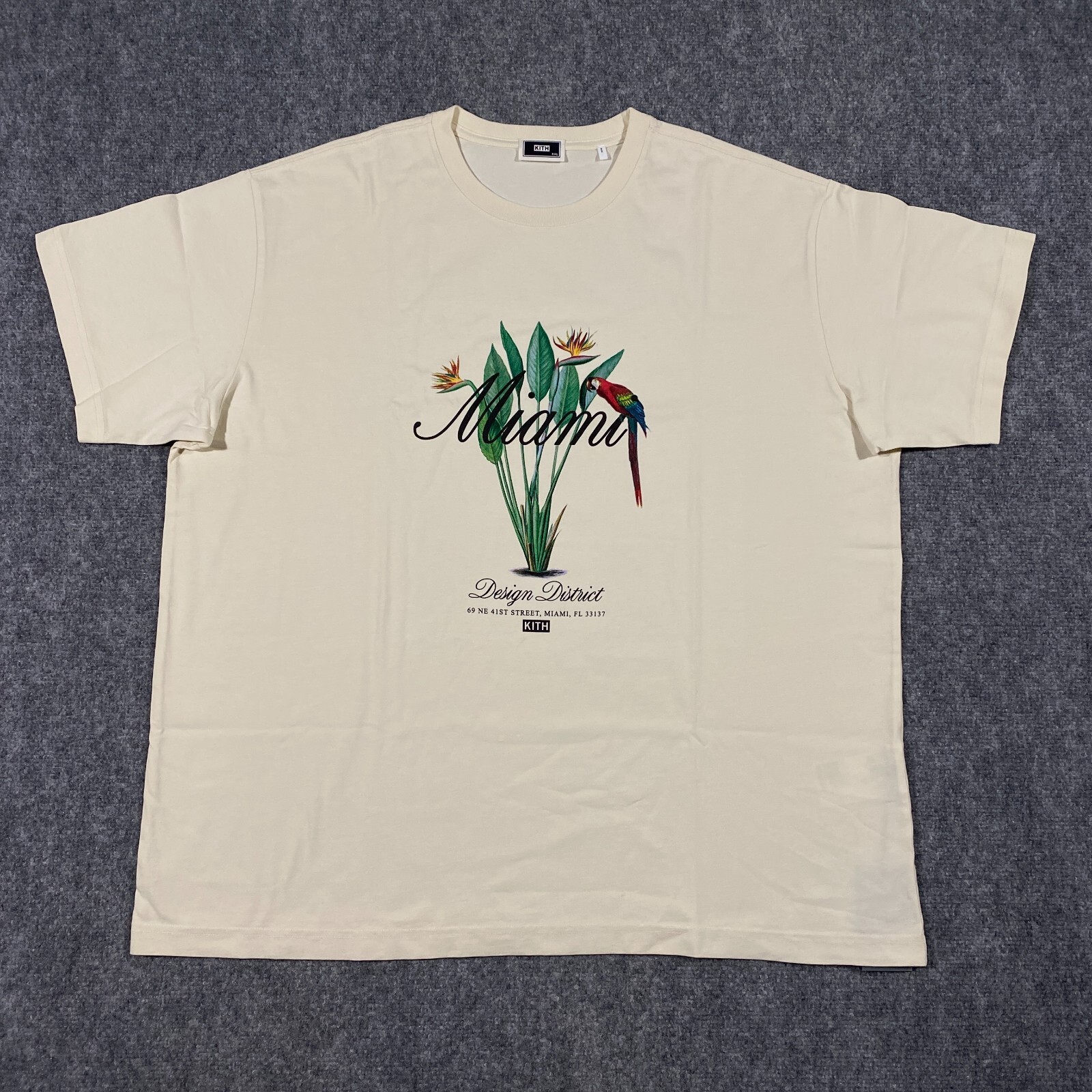 Kith Miami Design District Exclusive Macaw Tee Shirt Adult XXL Sandrift Beige