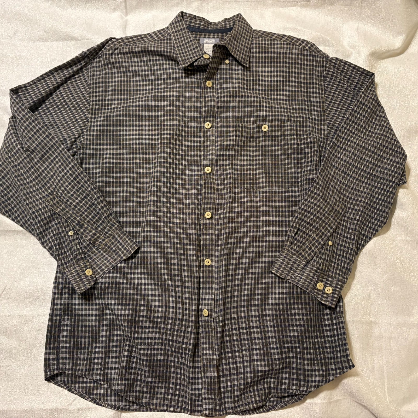 Utility Black Long Sleeve Checkered Casual Button Up Shirt Men’s Size Large