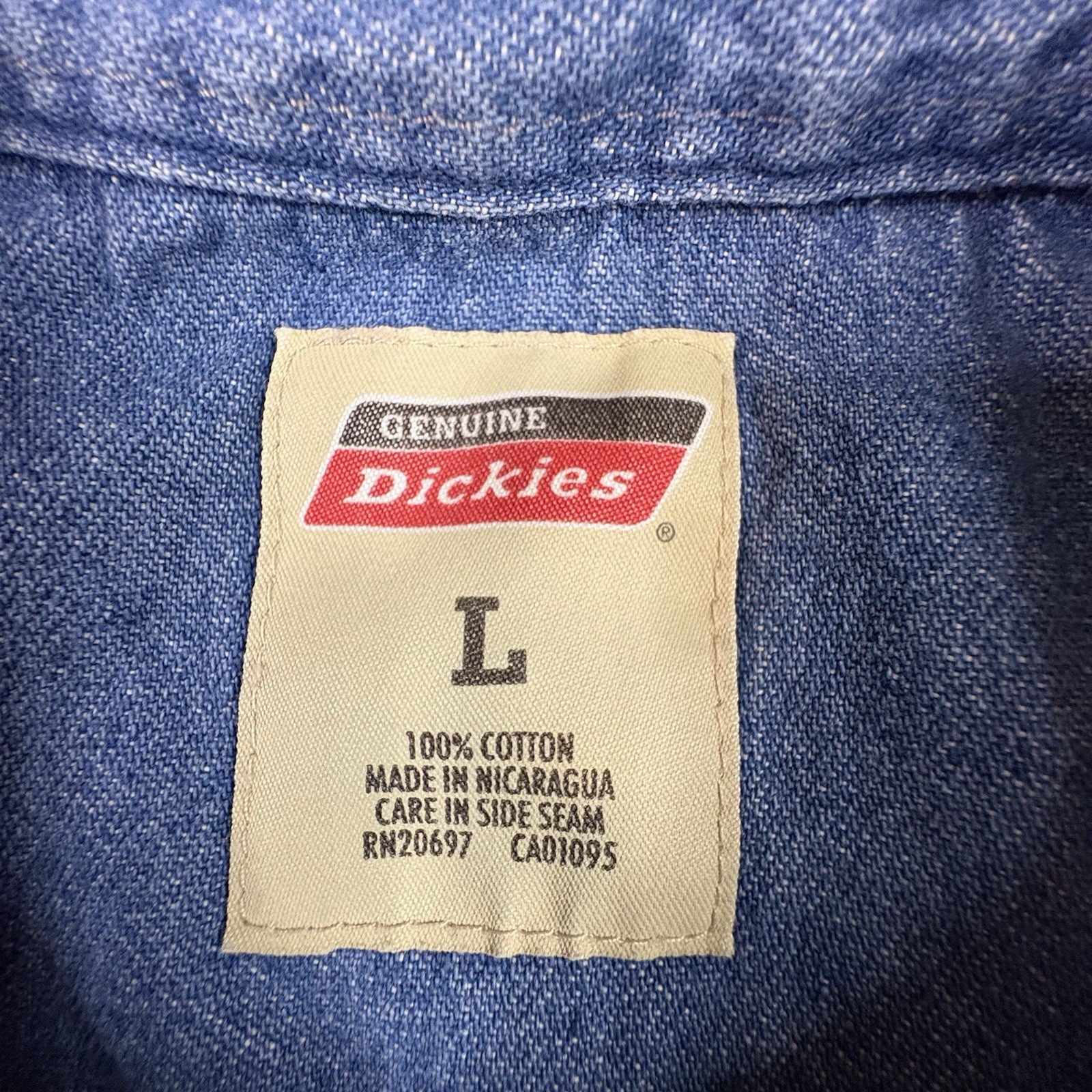 Dickies Men’s L Blue Denim Work Shirt Button Down SEE DESCRIPTION