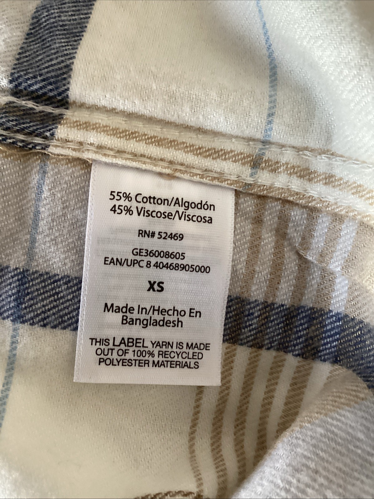 GEORGE Super Soft Winter White Plaid Long Sleeve Flannel Shirt Sz XS*