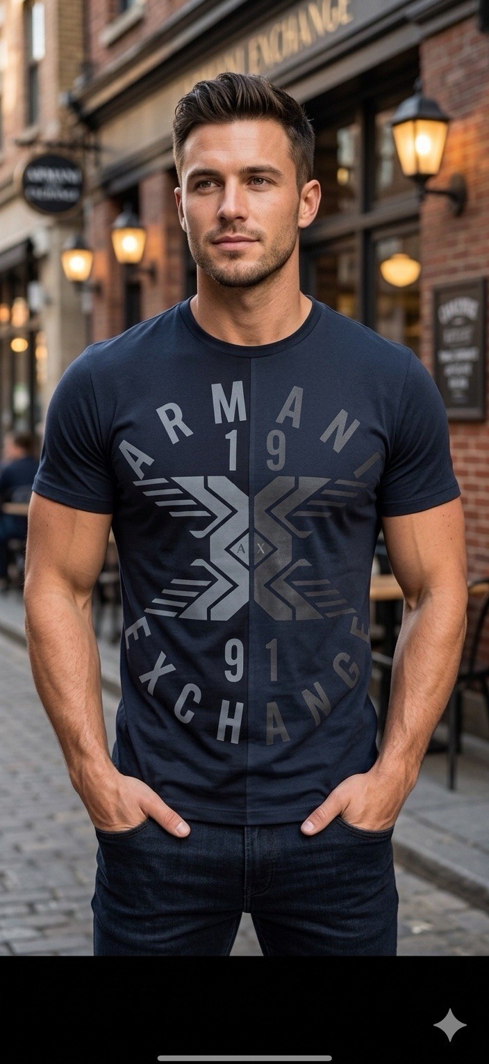 ARMANI EXCHANGE Navy Black SPLIT UP Short Sleeve Slim Fit Designer T-shirt NWT