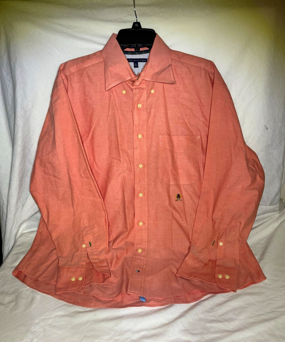 Tommy Hilfiger Men’s Orange Cotton Solid Dress Shirt Pockets 16.5 32-33