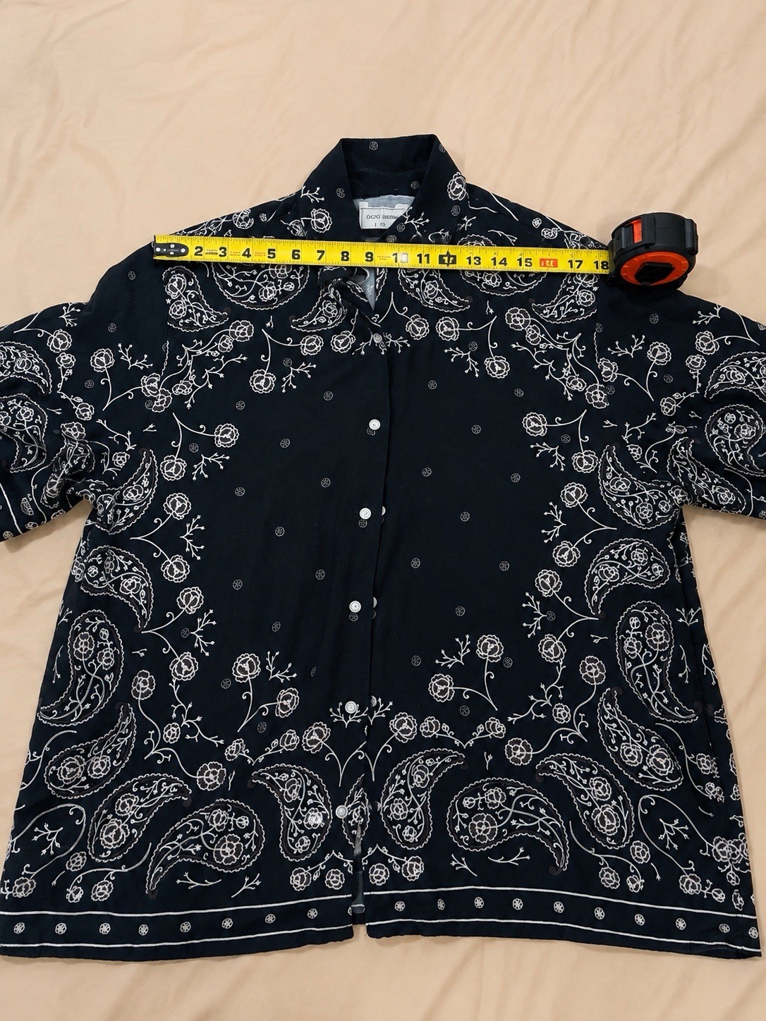 Maison Article Men’s L Black/White Paisley Point Collar Short Sleeve Button-Up