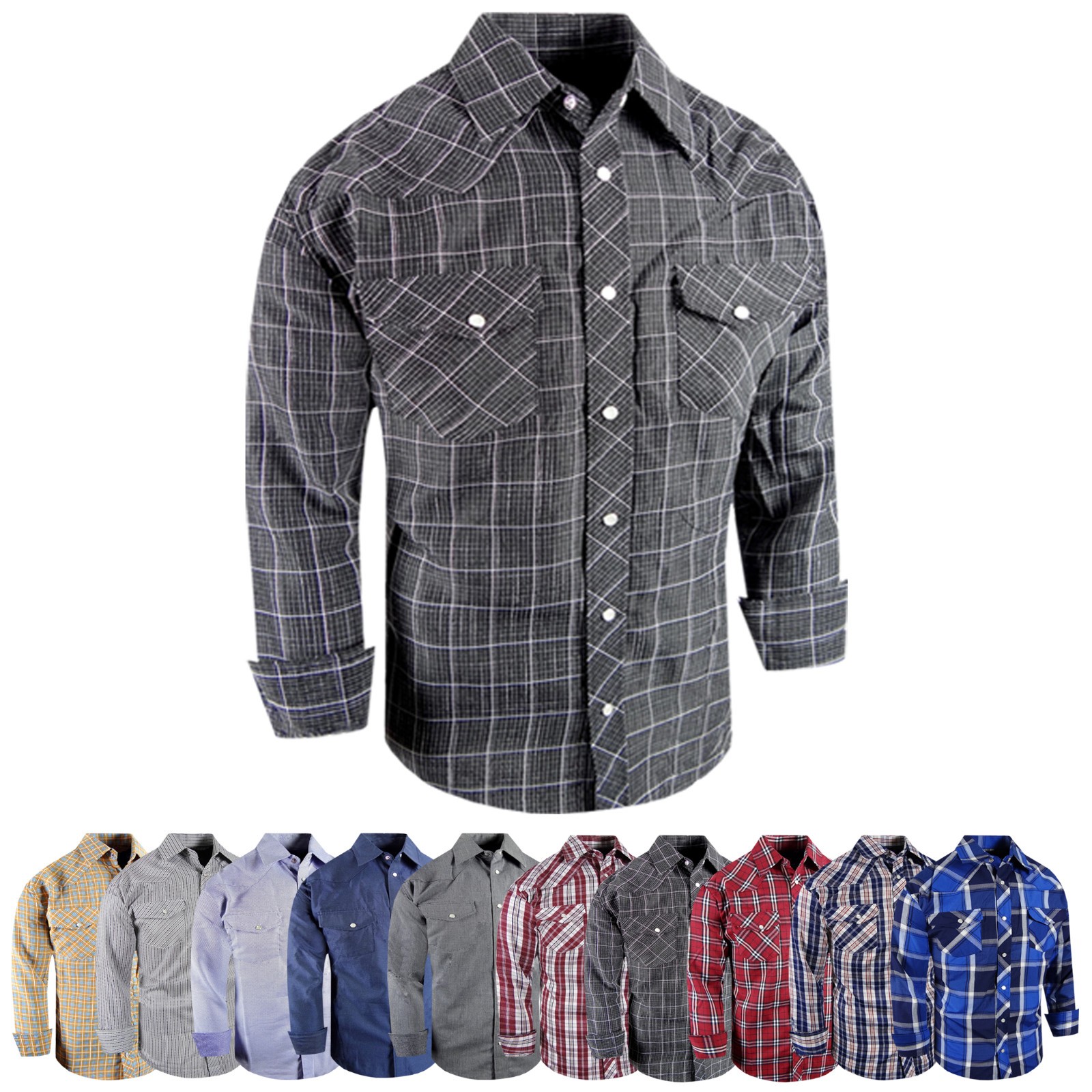 Plaid Western Shirt Mens Pearl Snap Pocket Rodeo Country Premium Woven Fabric