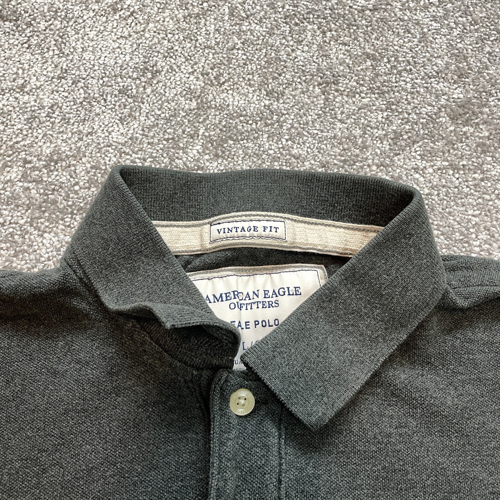 American Eagle Polo Shirt Mens Large Gray Cotton Golf Rugby Preppy Vintage Fit