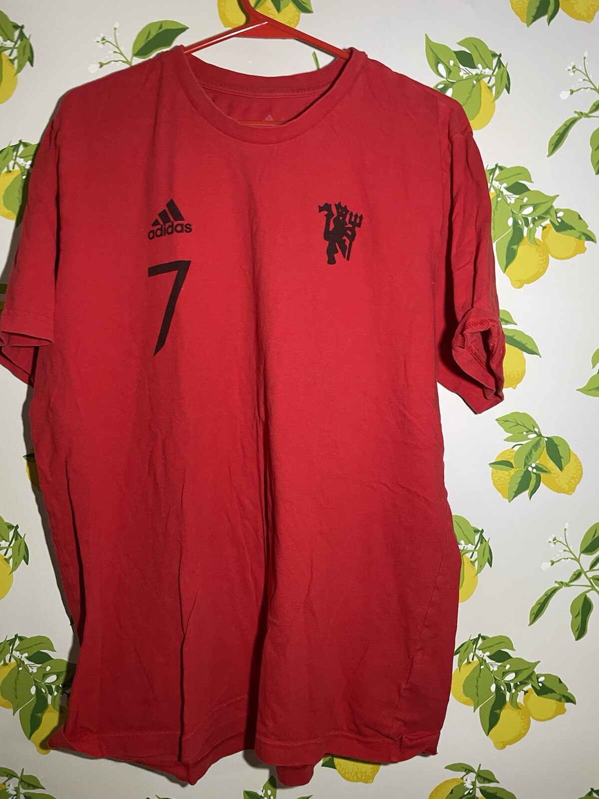 Adidas Mens Red Ronaldo No. 7 Short Sleeve T Shirt Size L