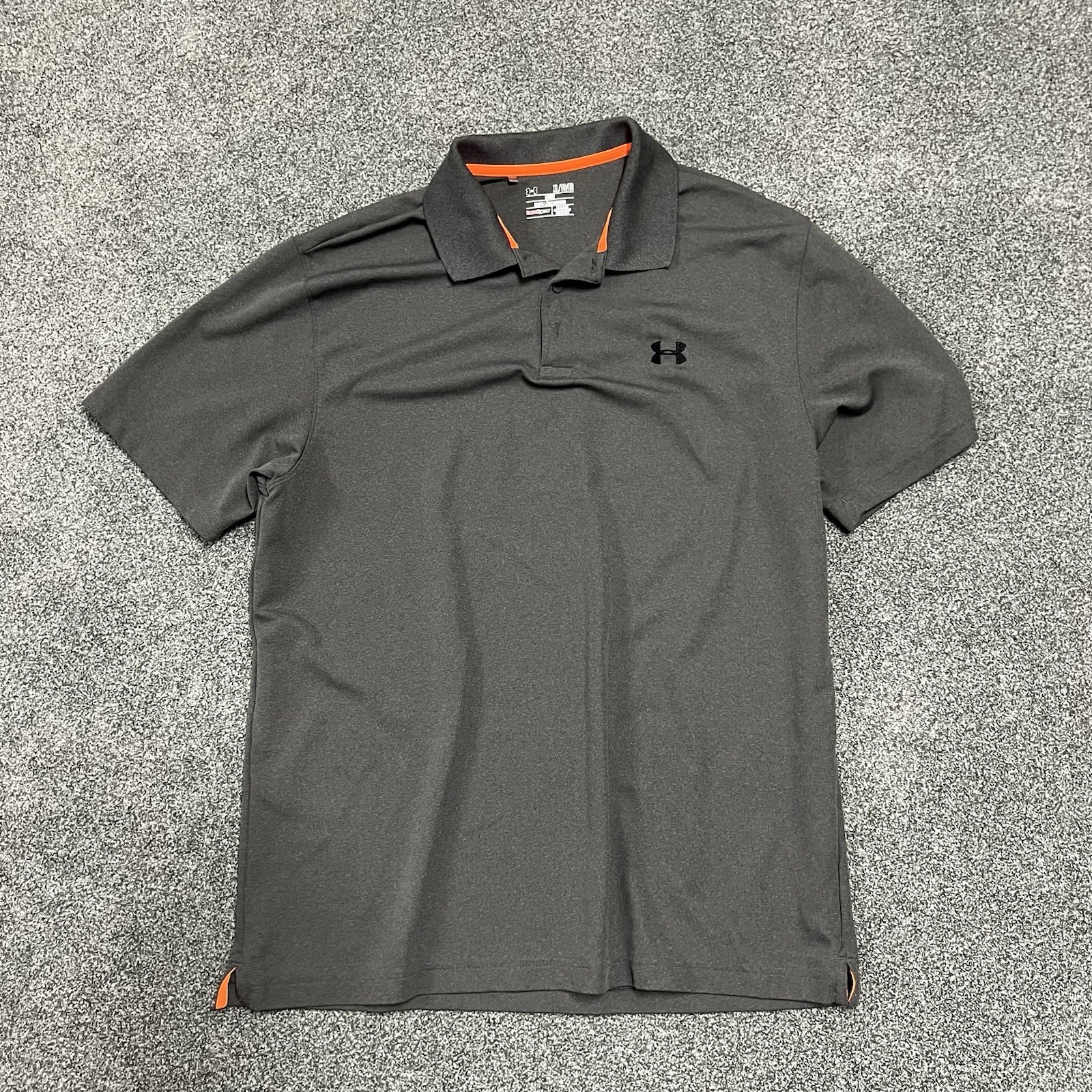 Under Armour HeatGear Polo Shirt Mens XL Gray Orange Loose Golf Athletic Logo