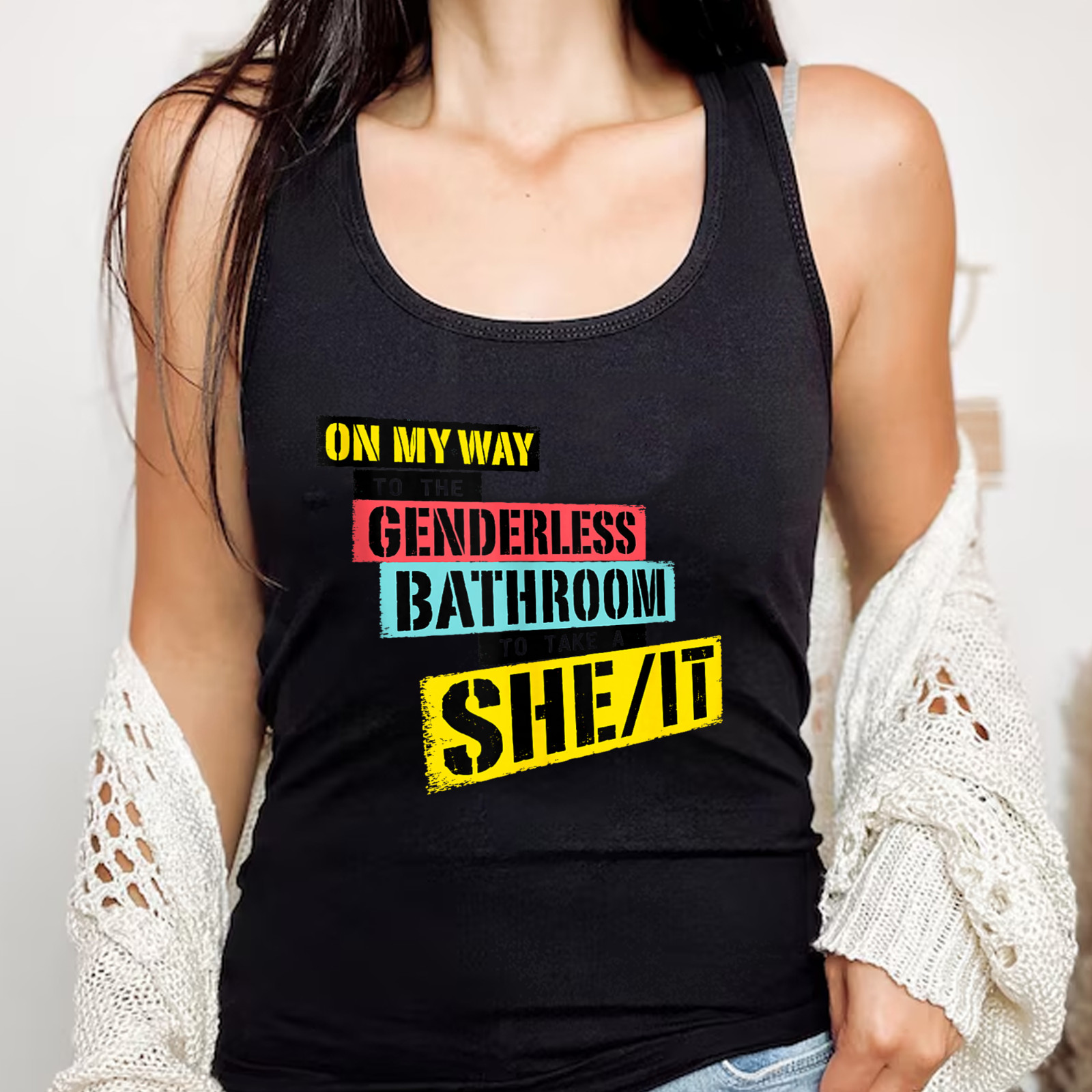 On My Way to The Genderless Bathroom Funny Vintage Grunge Tank Top
