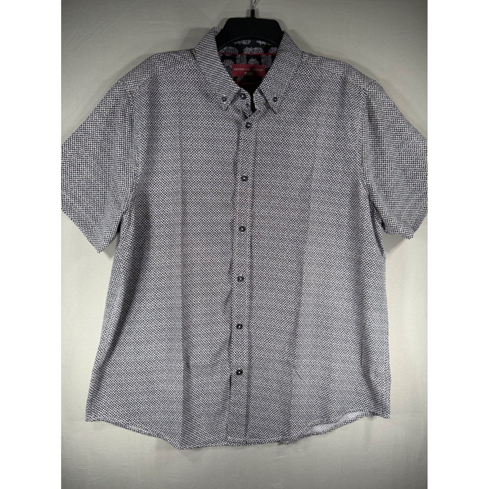 Report Collection Mens XL Hyper Stretch Button Down Shirt Black White Geometric