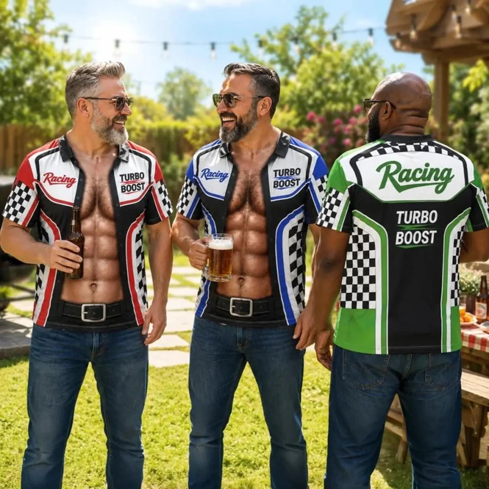 Funny Racing Muscle 3D Illusion Tee Custom Beer Party Gift for Men Dad Shirt