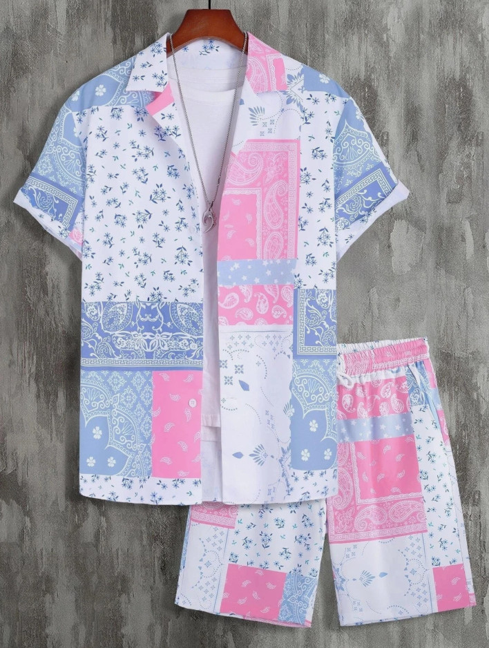 Men Summer Outfit 2-Piece Set Short Sleeve T-Shirt and Shorts Sweatsuit Set