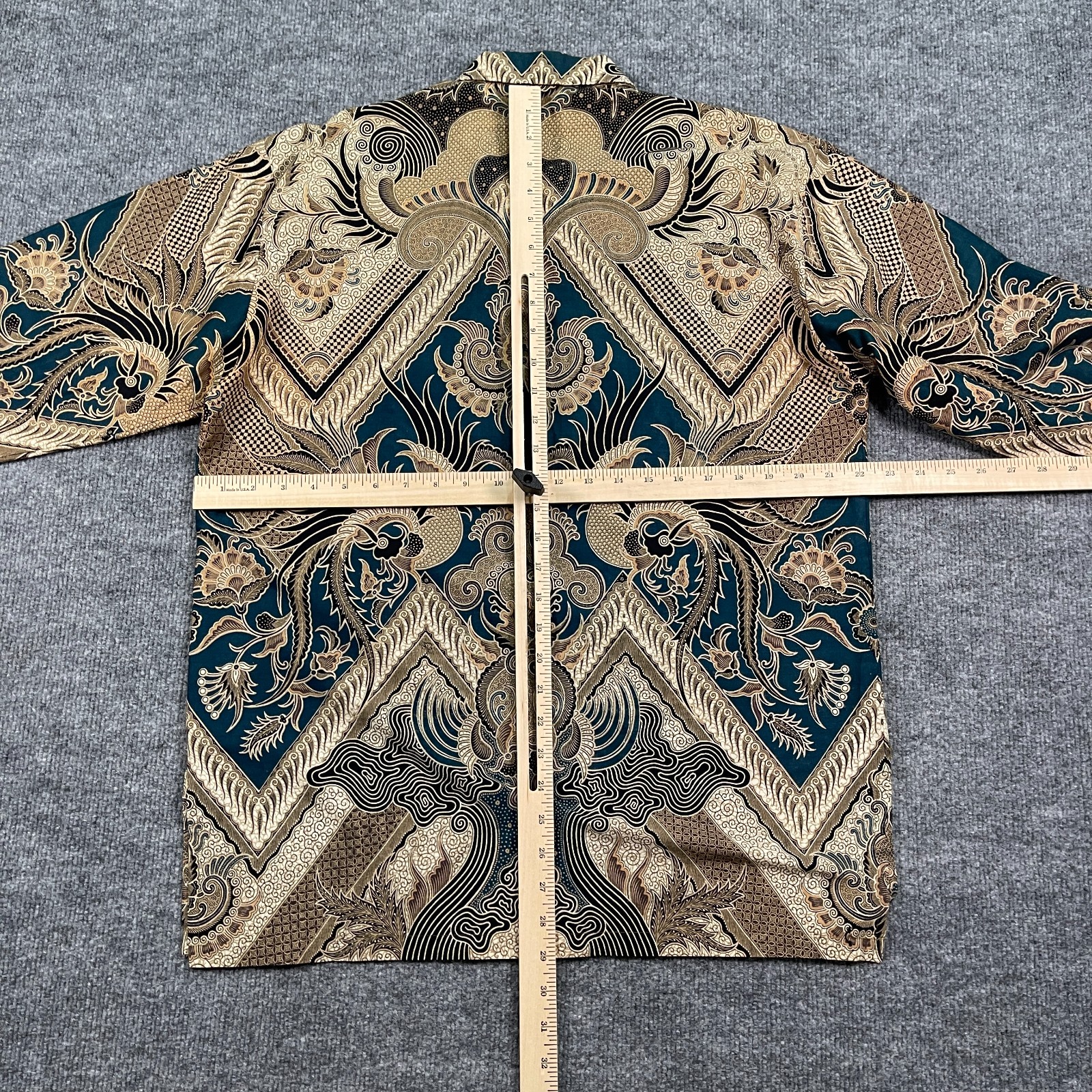 Vintage Boho Sogan Tribal Art AOP Batik Button Shirt Large 22×29 Indonesia
