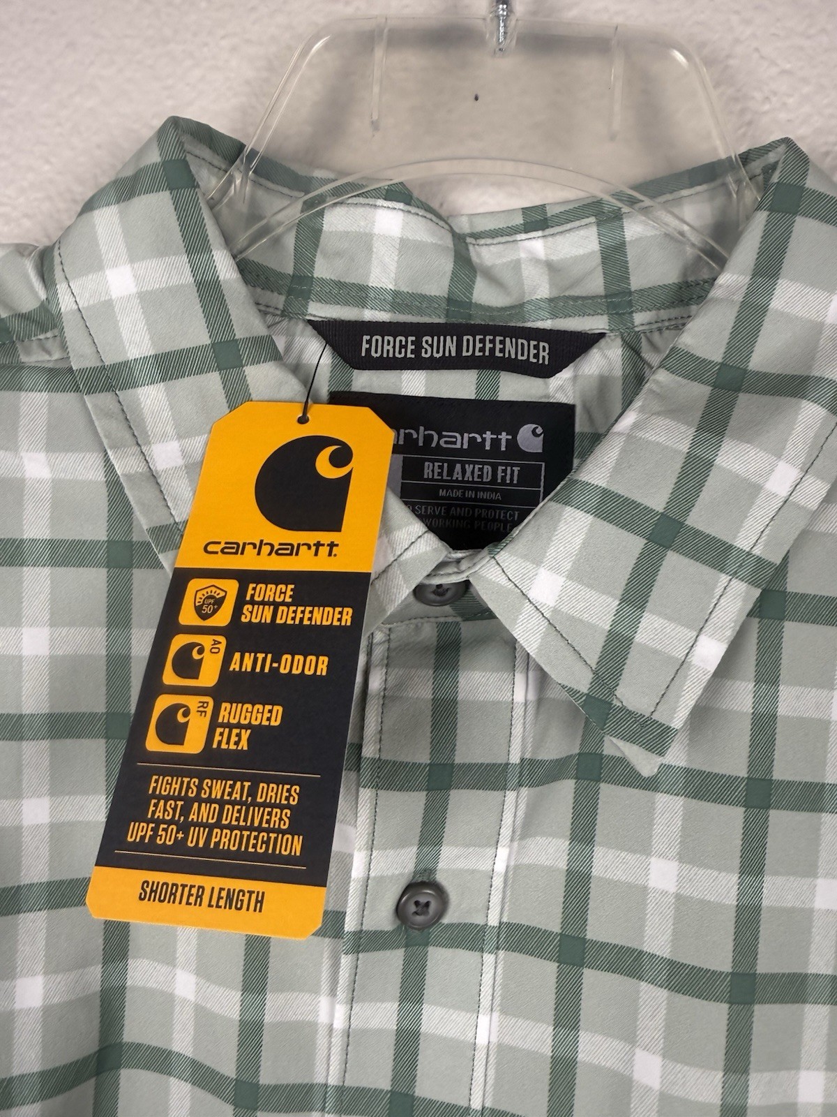 NWT Carhartt Force Sun Defender Plaid Shirt XL UPF 50 Rugged Flex Green