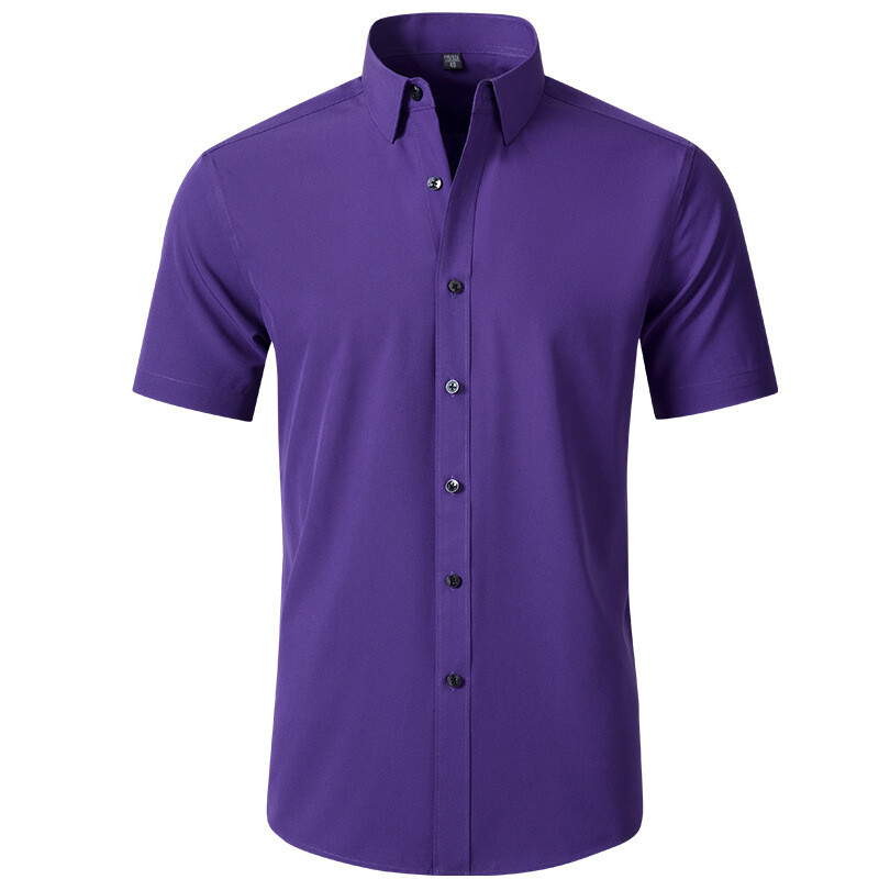 Men’s Dress Shirts Formal Business Short Sleeves Slim Fit Elastic Casual Shirts