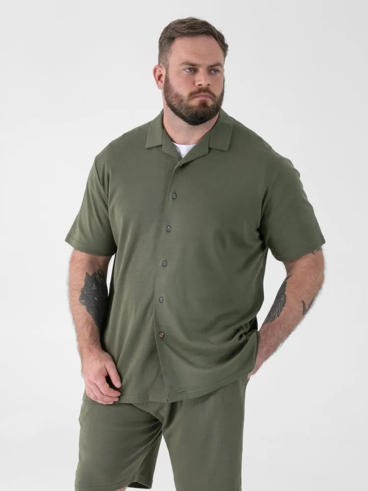 D555 Duke Big Mens Khaki Stretch Shirt Short Sleeve Cuban Collar 2XL-6XL (101904
