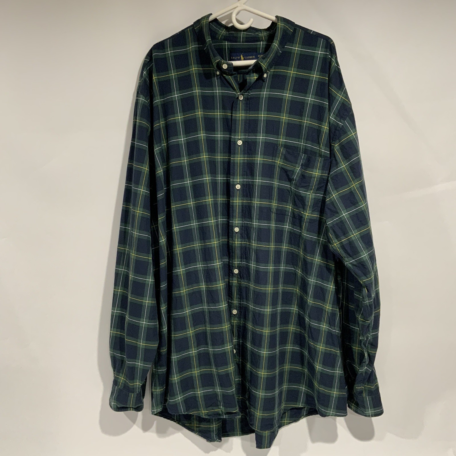 Ralph Lauren Sz 3XLT Green Blue Yellow Plaid Button Down Shirt 3LT