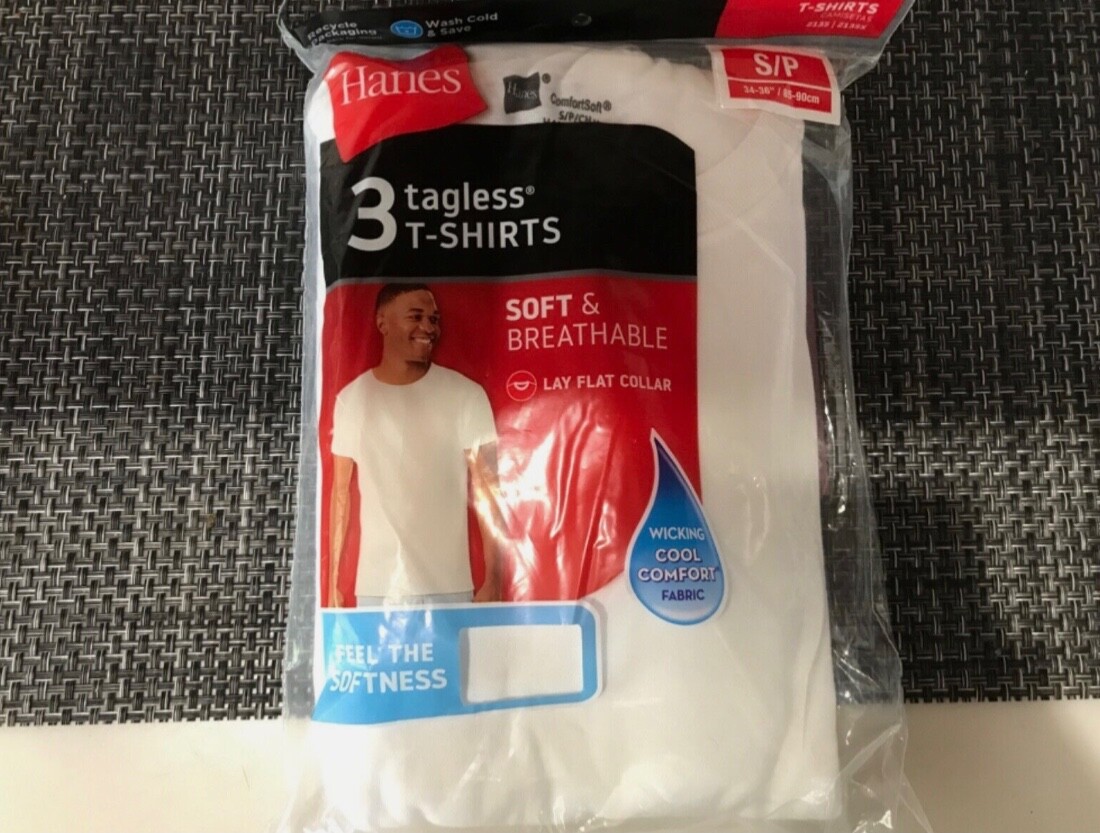 Mens Hanes White ComfortSoft Tagless T Shirt Crew Neck (3 Pack) size Small