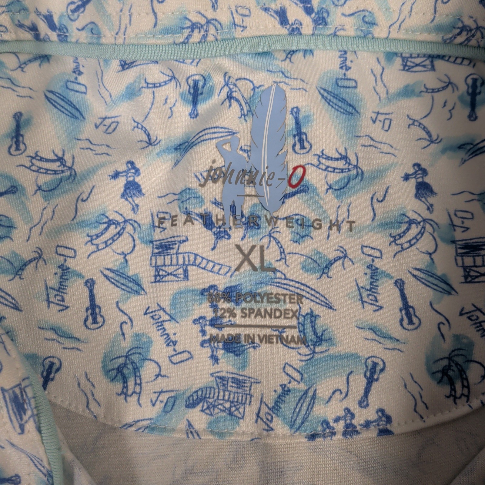 Johnnie-O Santa Monica Beach Guitar Scene Featherweight Polo XL Tetherow Logo