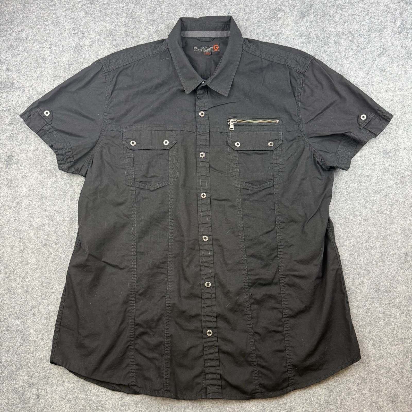 Guess Mens Slim Fit Short Sleeve Utility Button Down Shirt Black 2XL XXL