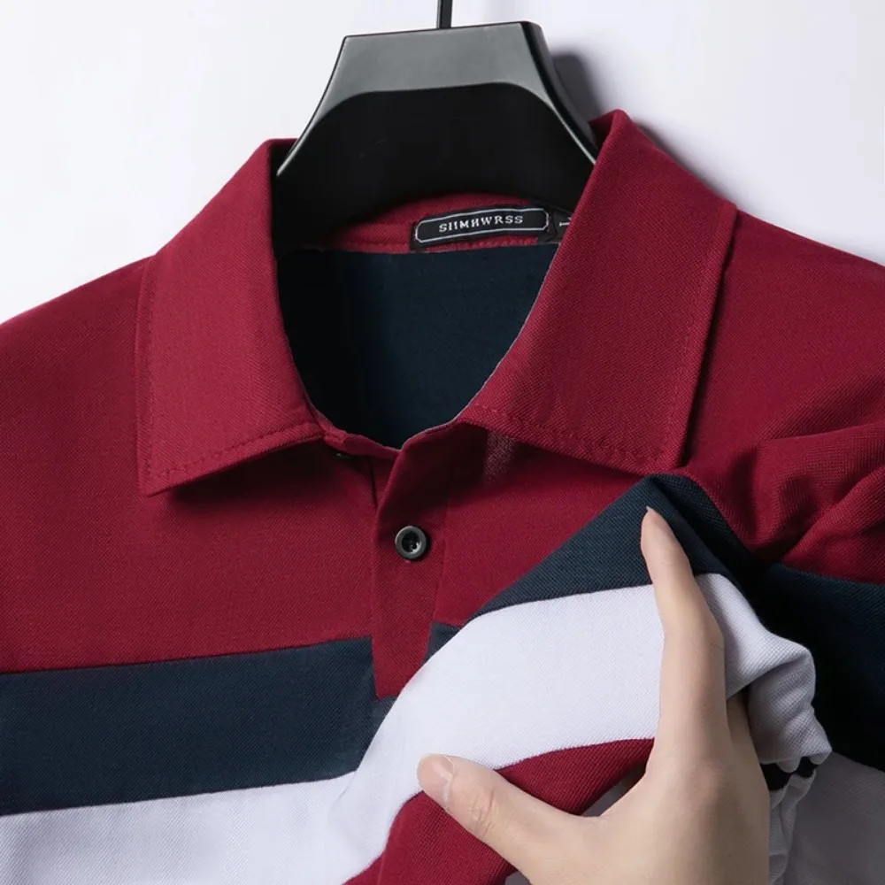 Men’s Luxury Polo Shirt Long Sleeve Turn-Down Collar Business Streetwear