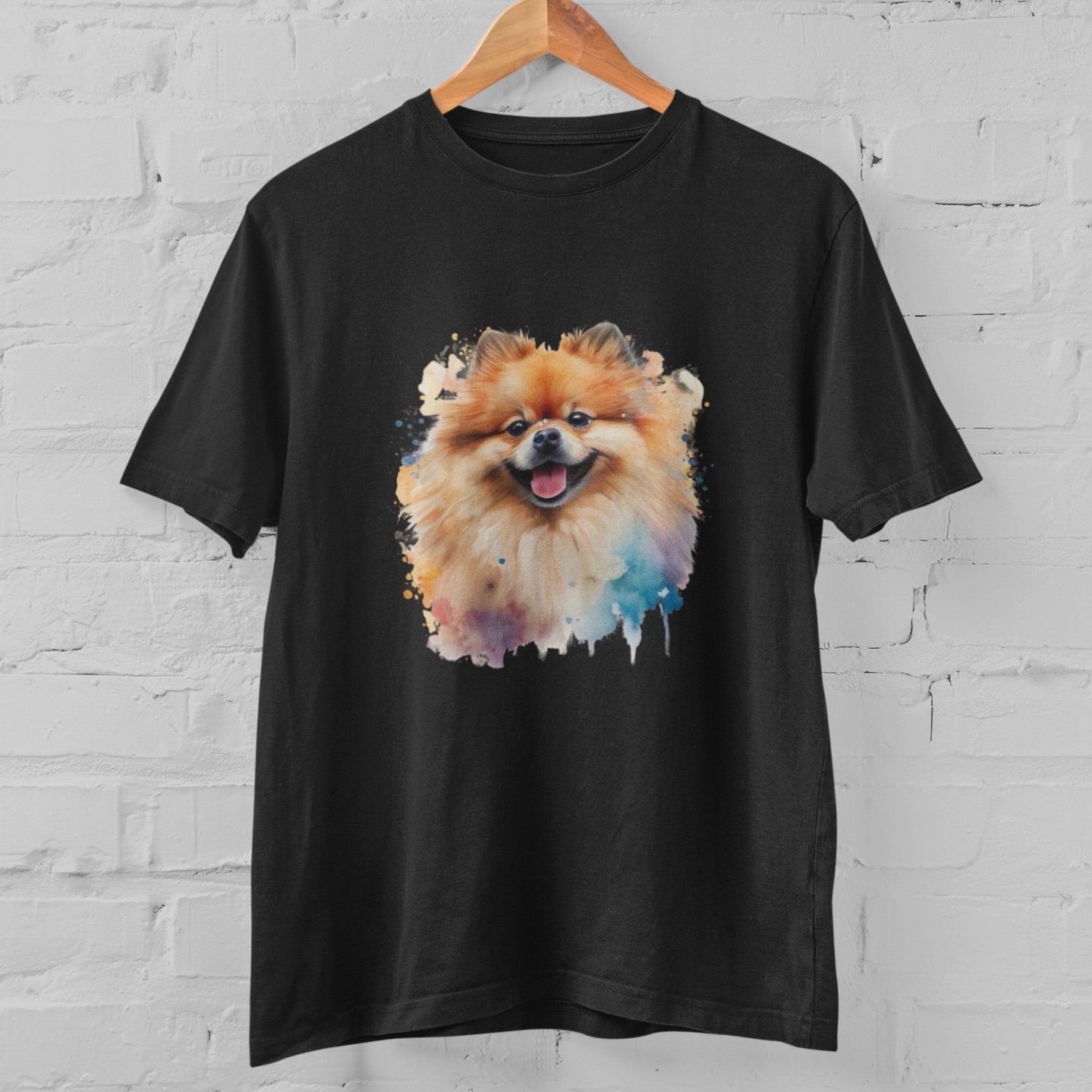 Cute Pomeranian Watercolor Dog T Shirt Pet Lover Graphic Tee 100% Cotton Unisex