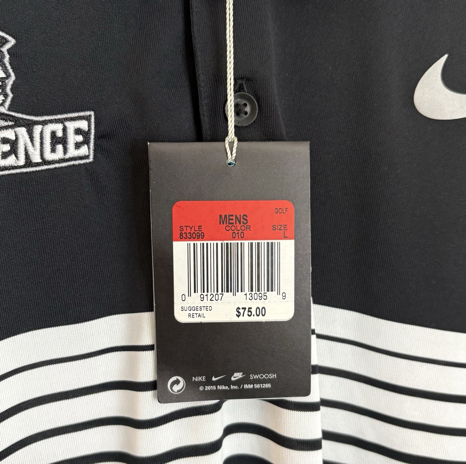 NWT Providence College Friars Men’s Large Nike Golf Black & White S/S Polo Shirt