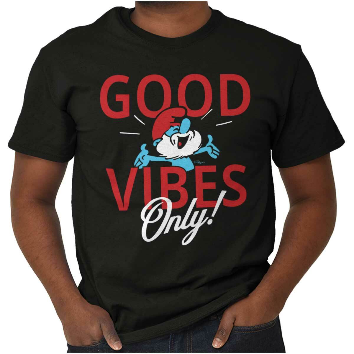 Papa Smurf Good Vibes Only Cartoon Positive Womens or Mens Crewneck T Shirt Tee