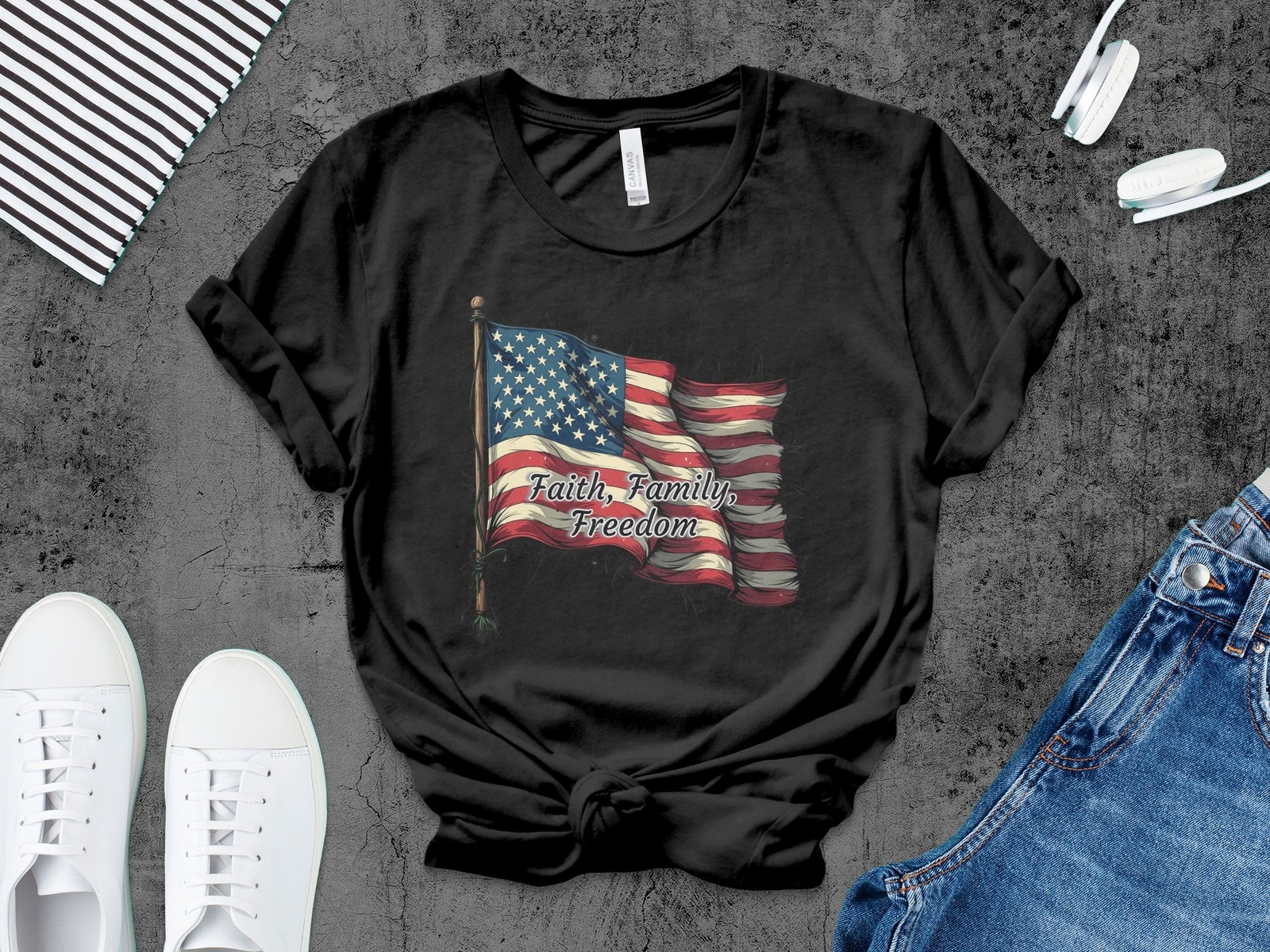 Customizable Vintage American Flag Graphic Design T-Shirts