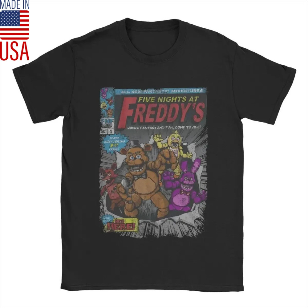 Five Nights FNAF Game Comic T-Shirt Men Funny 100% Cotton Tees Round Neck Short