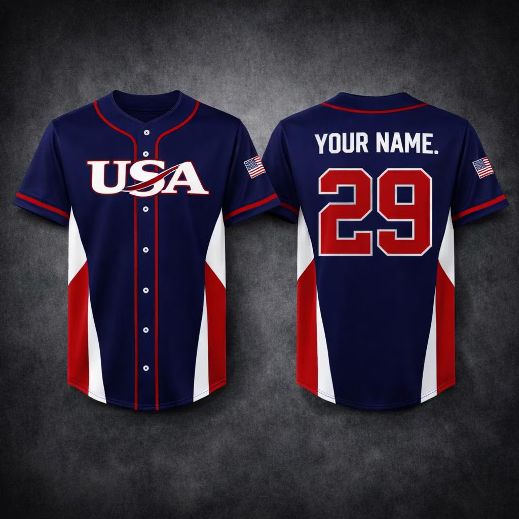 Custom USA Baseball Jersey Personalized Name Flag Sleeves Patriotic Fan Gift