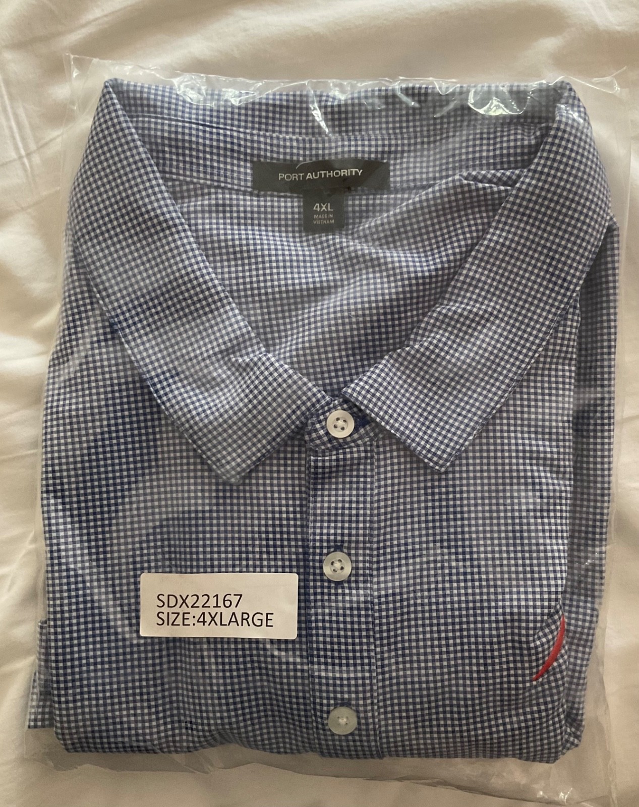 Sodexo Port Authority Mens Long Sleeve Gingham Dress Shirt Blue 4XL New