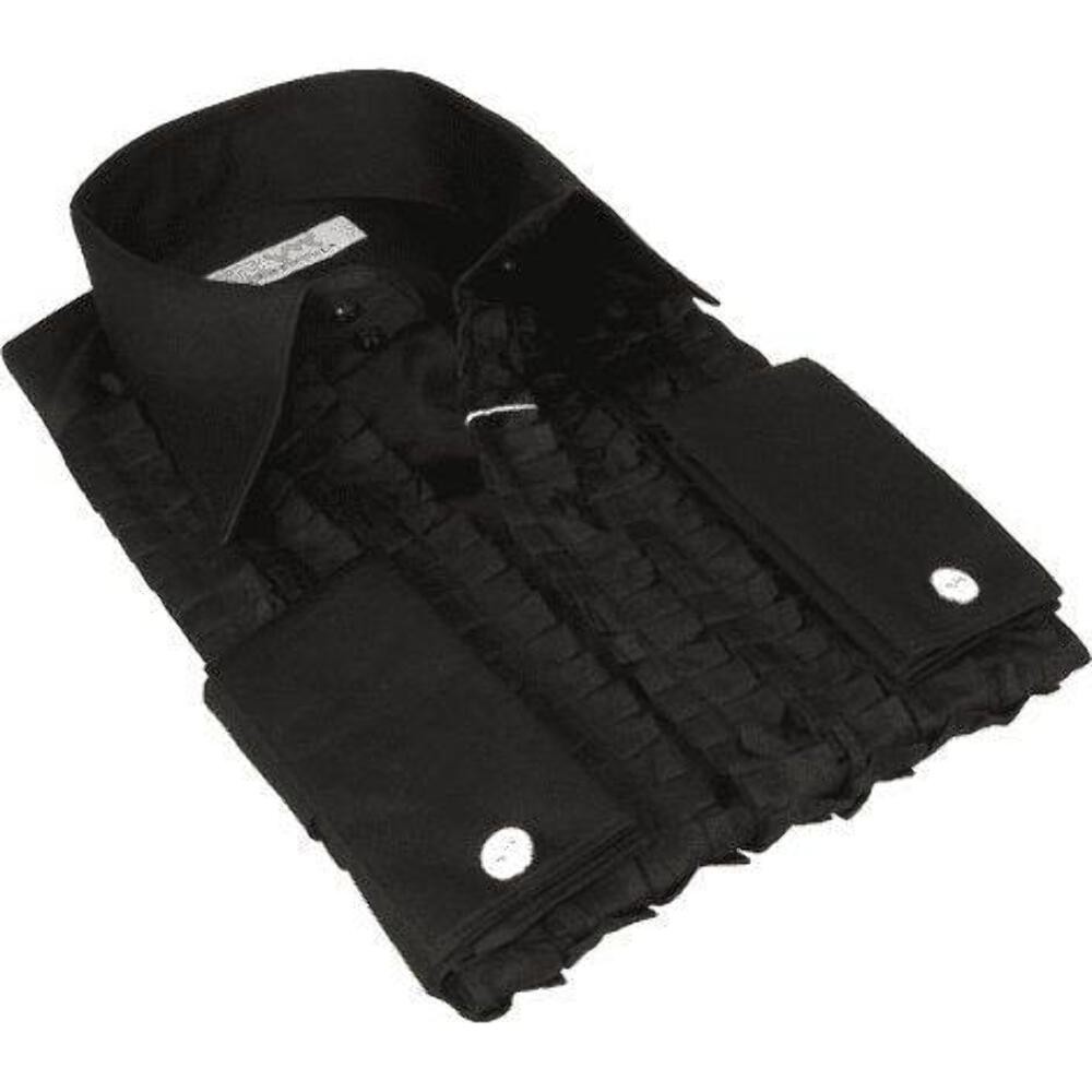 Mens CEREMONIA Tuxedo Ruffle Shirt 100% Cotton Turkey Slim Fit #paris 15 Black