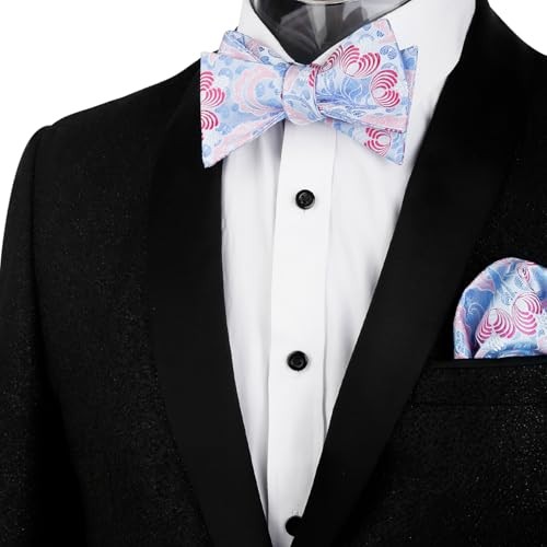 Mens 2pcs Classic Floral Pattern Self-tied Bow Tie and 035-blue+magenta