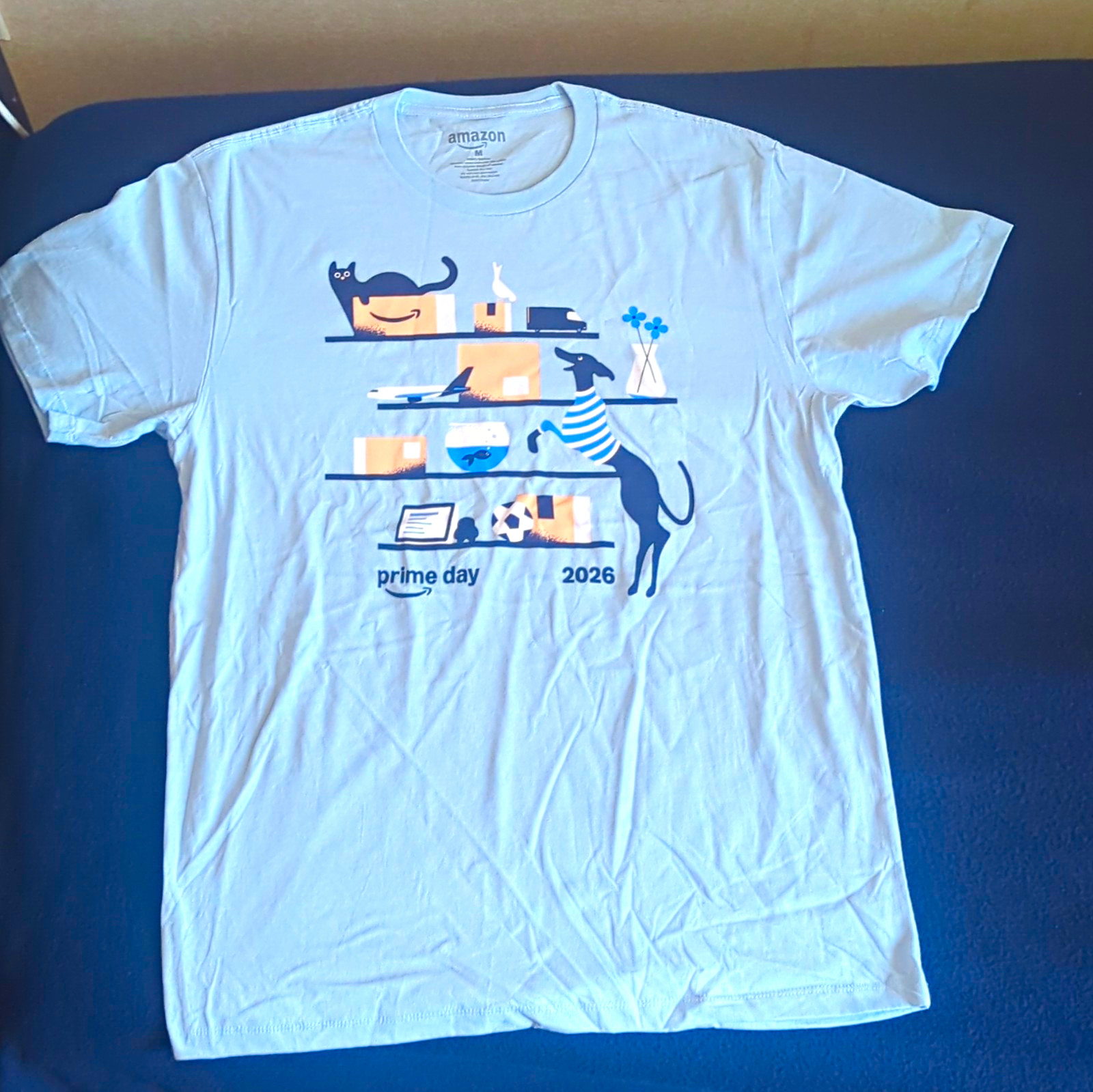 Amazon Prime Day 2026 Men’s M Light Blue Cotton Graphic Crew Neck T-Shirt
