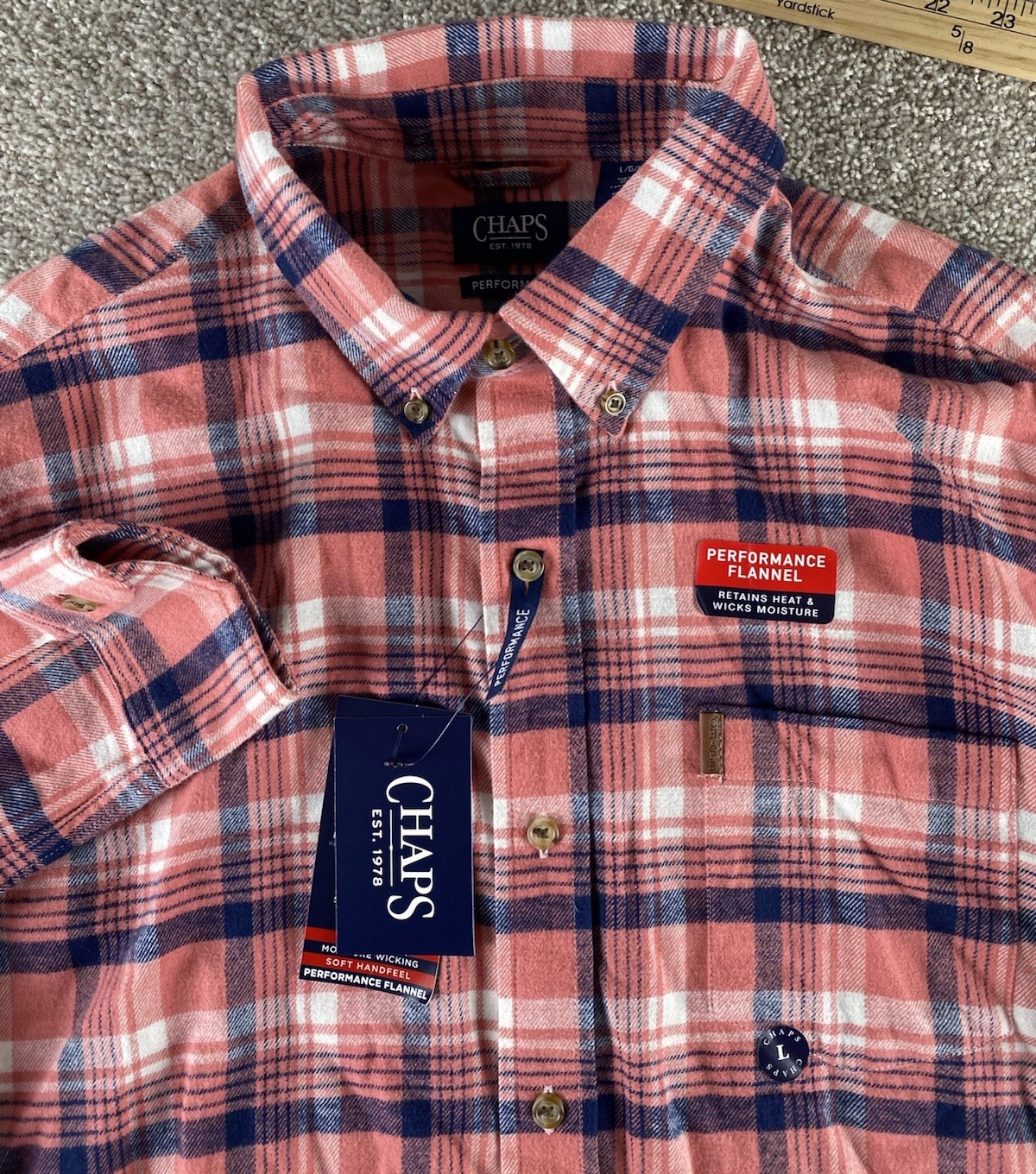 Chaps Performance Flannel Mineral Red Multi Soft Feel Moisture Wicking Mens L