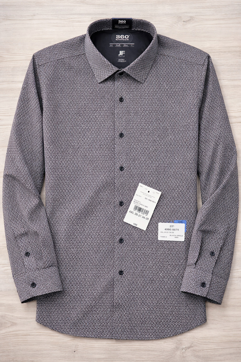 JF J.Ferrar 360 Stretch Dress Shirt Mens 2XL 3XL 4XL 5XL Black Geometric