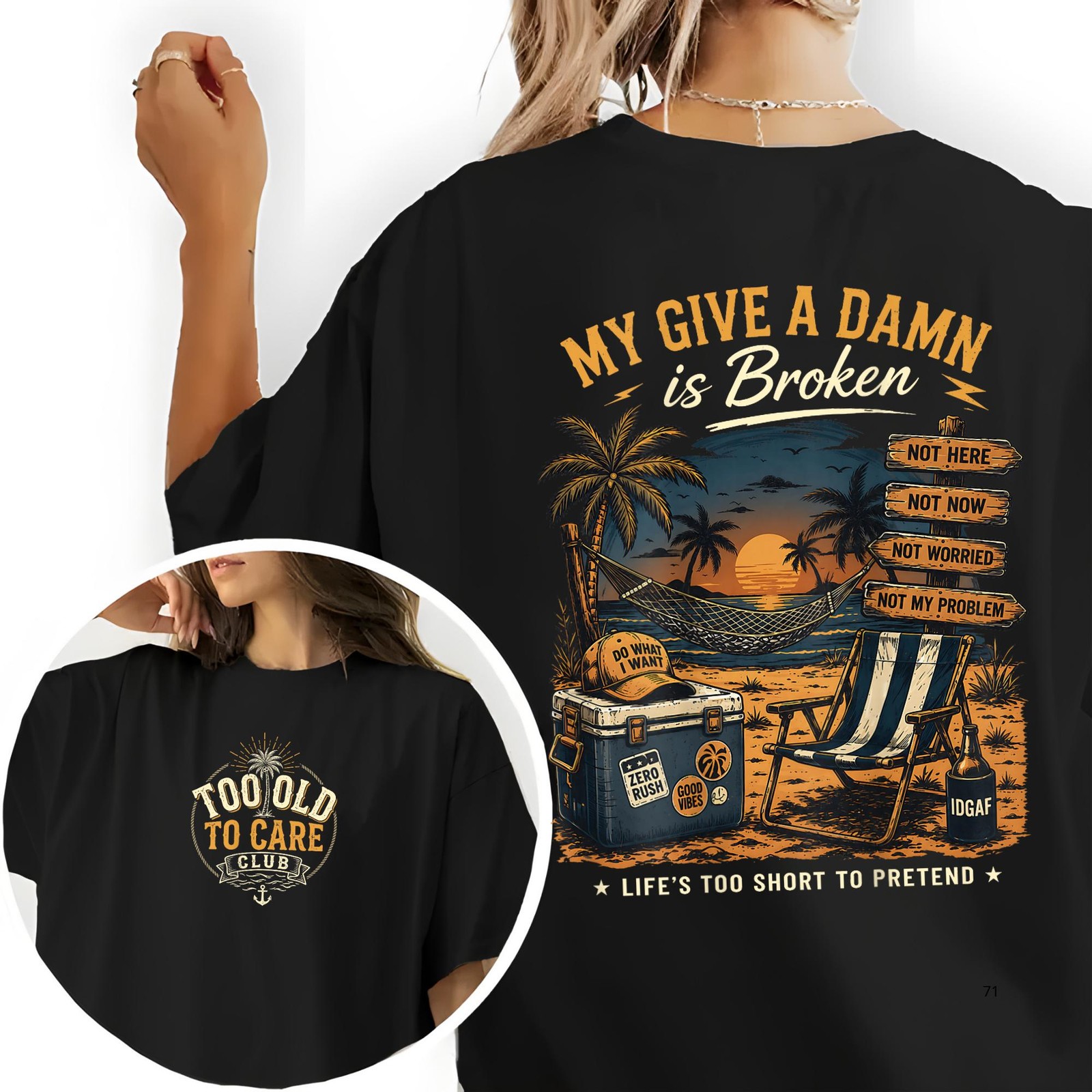 Funny Dont Care Beach Shirt Relaxed Fit Cotton Graphic Tee