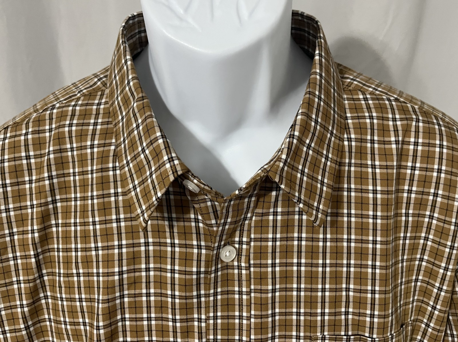 👔 Ash & Erie Men’s Tan Black White Checkered Long Sleeve Shirt XXL Mint 🌟