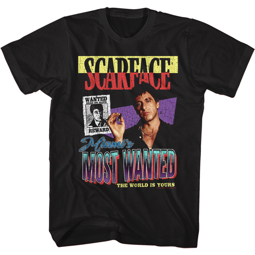 Scarface Movie T-Shirt Al Pacino New Most Wanted Mobster Official Black Cotton