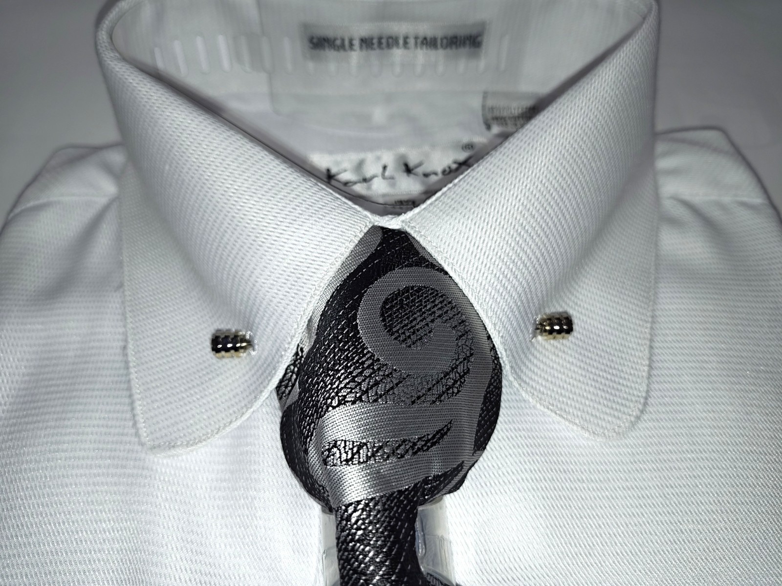 Mens White Eyelet Collar Bar French Cuff Dress Shirt + Tie Set Karl Knox SX4543