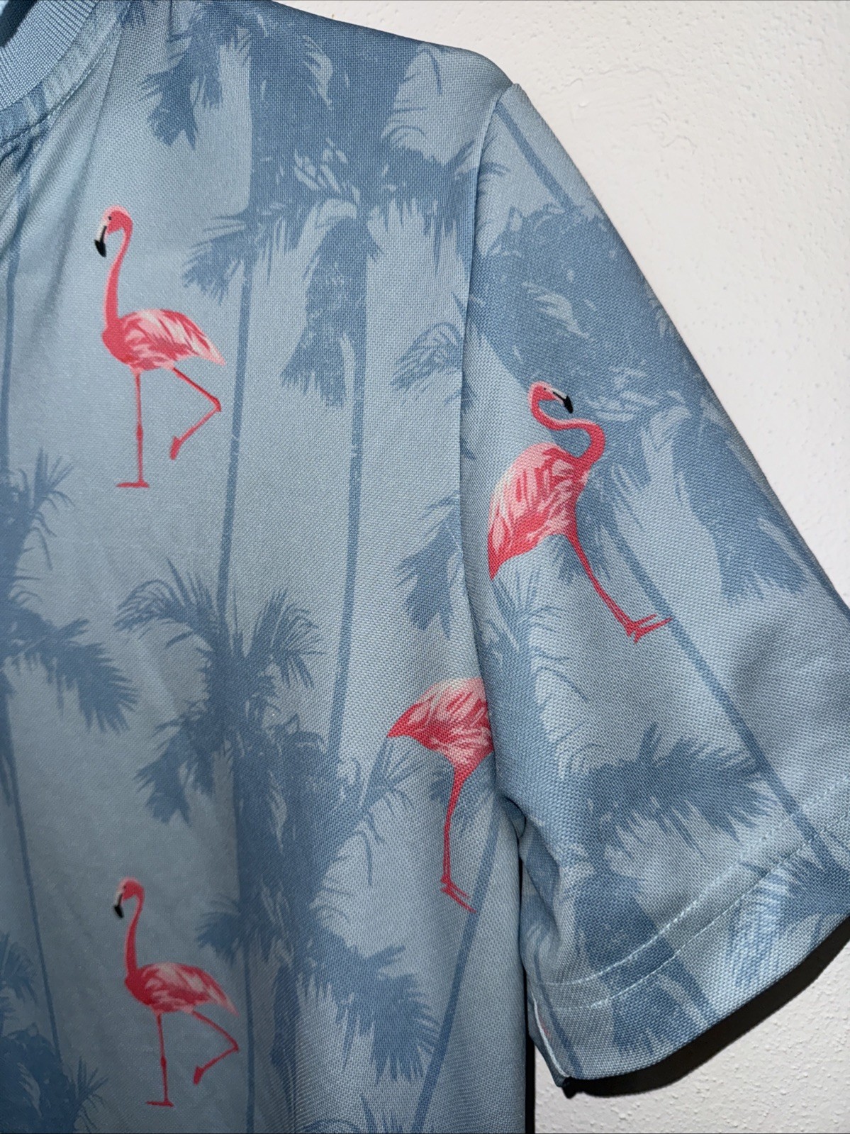 Goodfellow & Co Polo Mens Medium Light Blue Pink Flamingo Standard Men’s Size