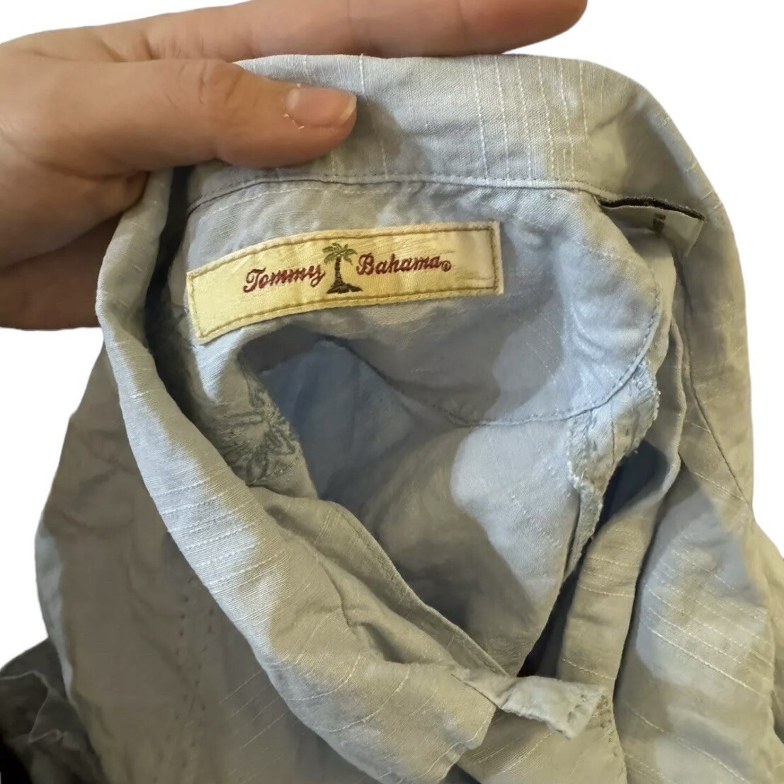 Tommy Bahama Mens Shirt Medium Silk Loop Collar Textured Pattern Blue