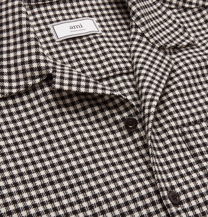 Ami Paris Alexandre Mattiusi Camp Collar Check Wool Blend Shirt Mens Large NWT