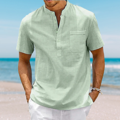 Mens Shirt Short Sleeve Button-Down T-shirt Cotton Linen Summer Casual Beach NEW