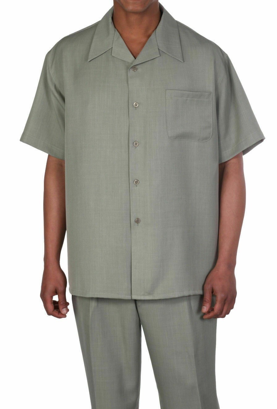 New Men’s 2pc Walking Suit Short Sleeve Casual Shirt & Pants Set Solid #2954