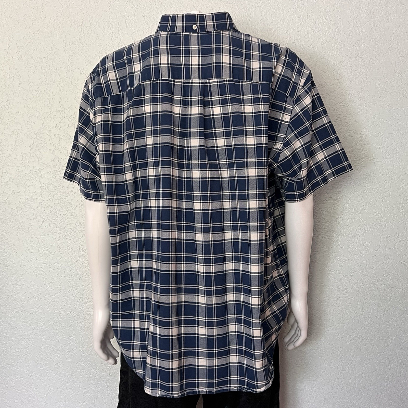 Foundry Easy Care 2XL Blue Plaid Button Down Short Sleeve ShirtCotton Blend