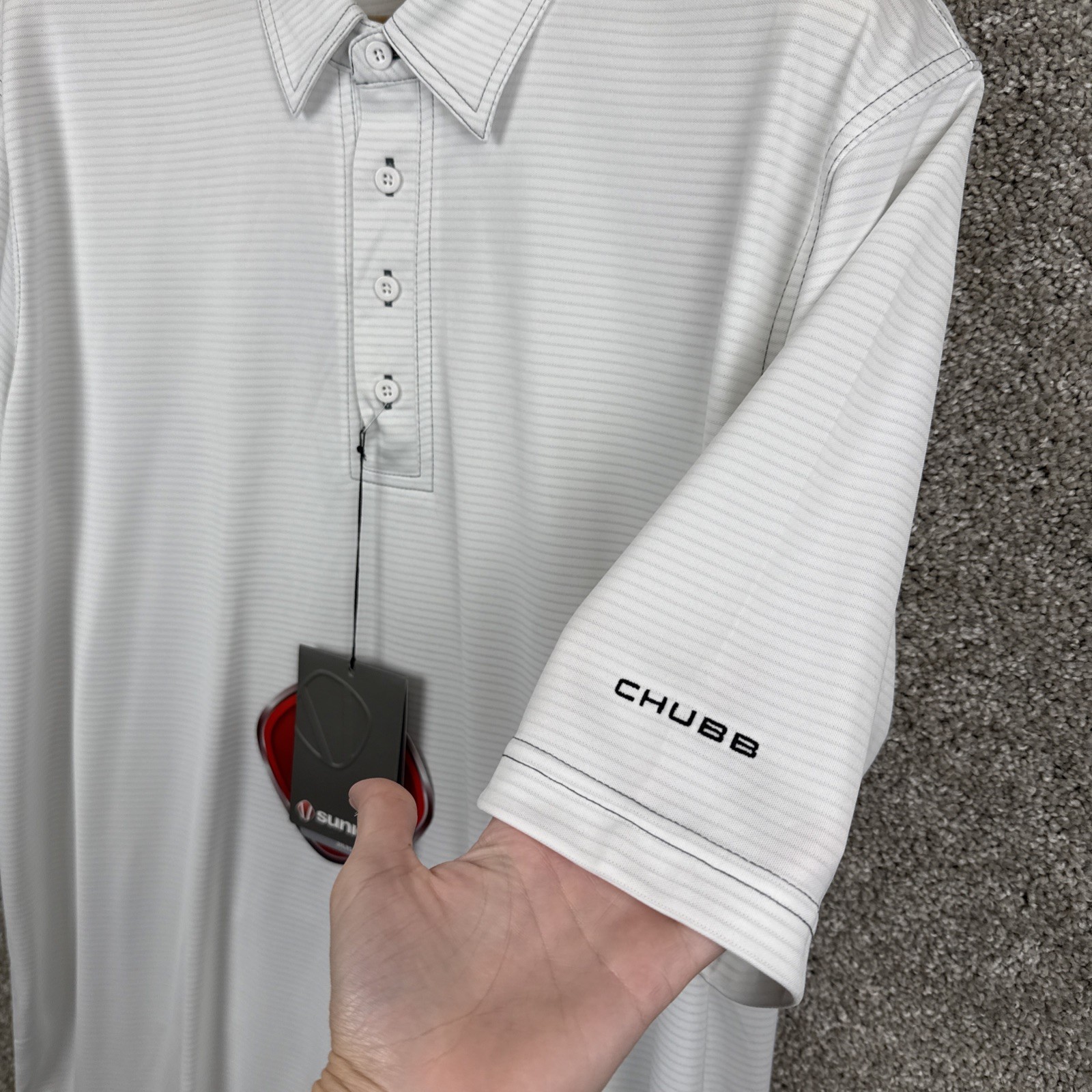 Sunice Polo Shirt Mens XXL Silver White Striped Short Sleeve Stretch Xstatic New